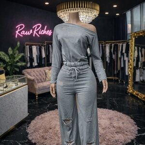 Chic Gray Off-Shoulder Two Piece